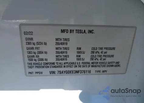 2022 Tesla Model Y Long Range Dual Motor All-Wheel Drive from USA, damaged, VIN 7SAYGDEE3NF376116